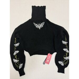 NWT Romwe black knit turtleneck sweater, moth, sleeve design, women's medium